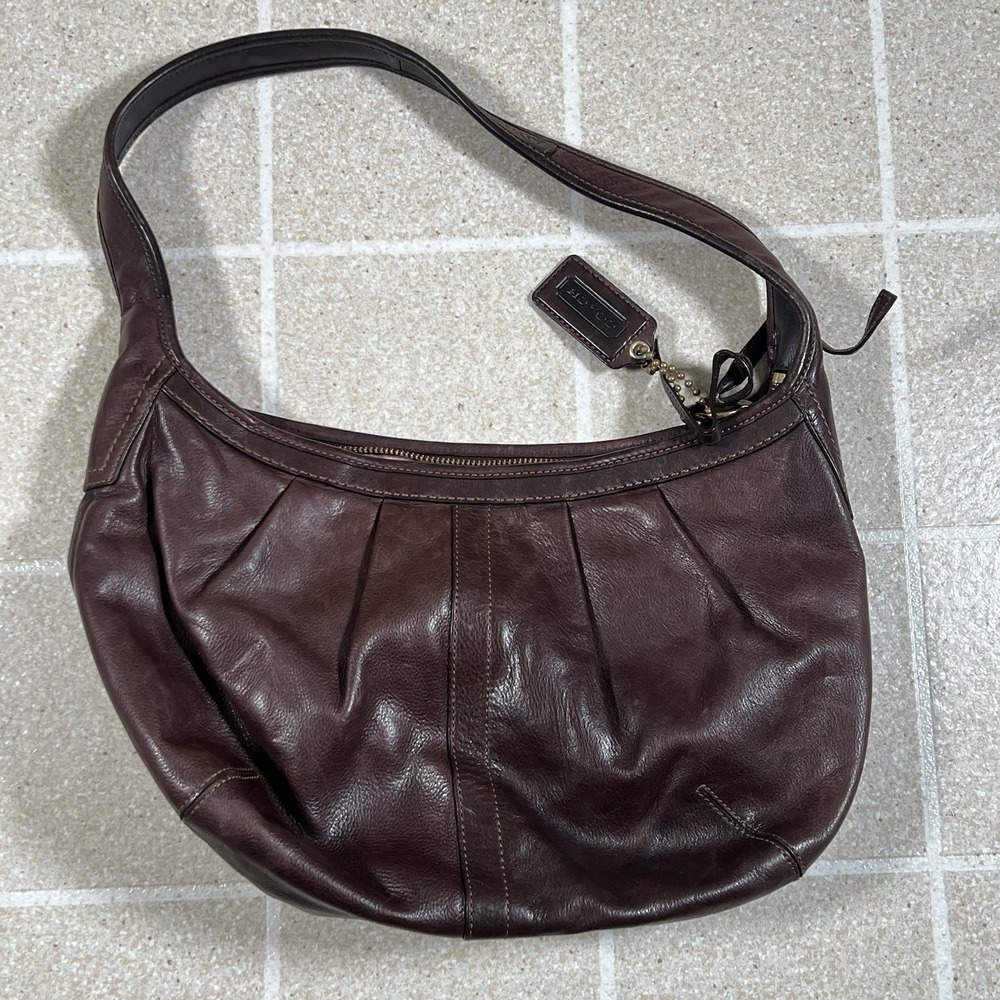 COACH 12235 Ergo Pleated Hobo One Shoulder Bag Brown Leather Used